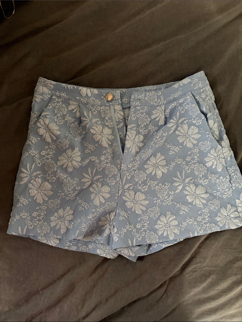 Large Light Blue Floral Jacquard Shorts